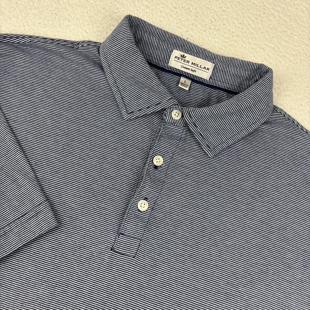 PETER MILLAR Crown Soft Polo Shirt Mens Large Cotton Silk Blue Golf Preppy SS